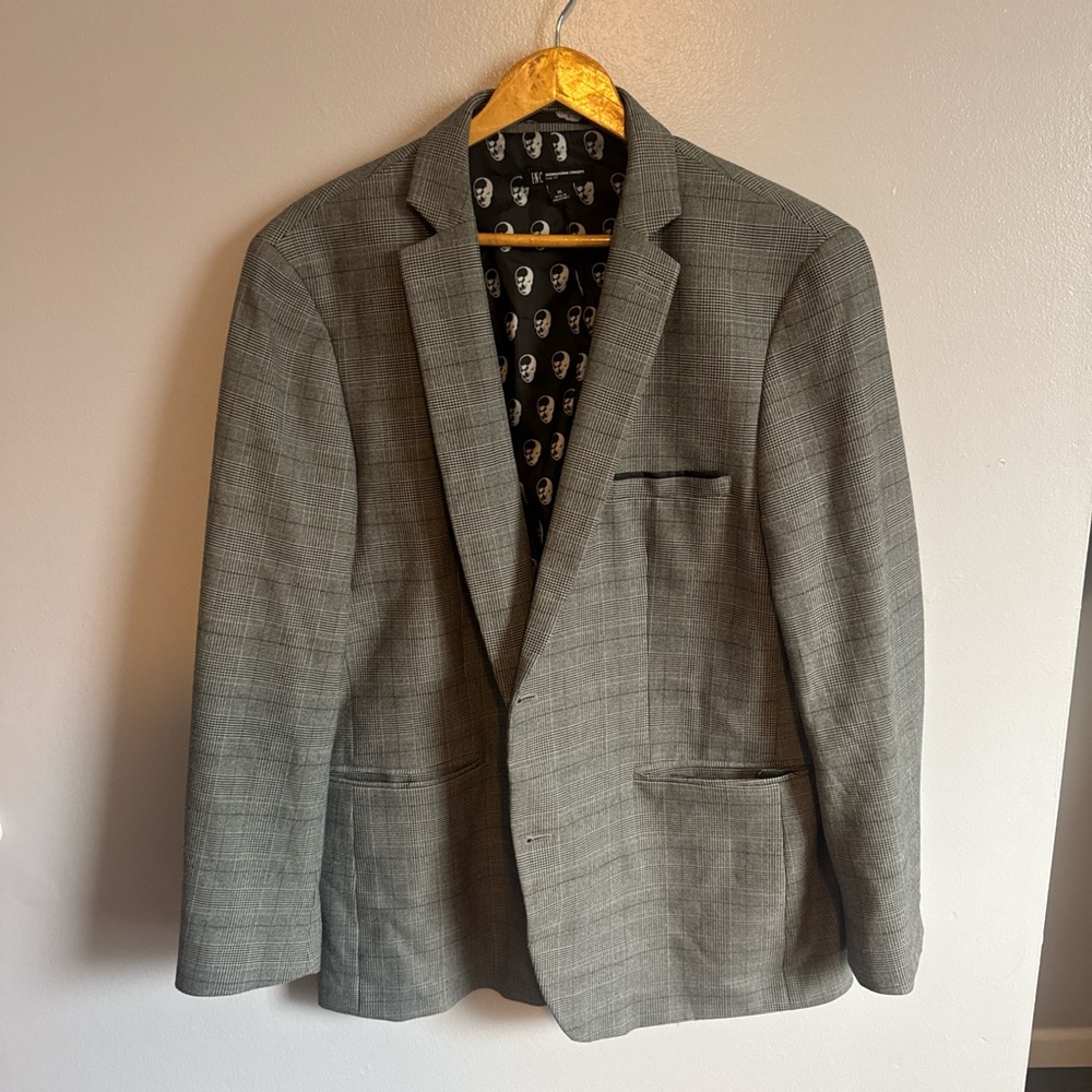 INC International Concepts Plaid Gray Blazer